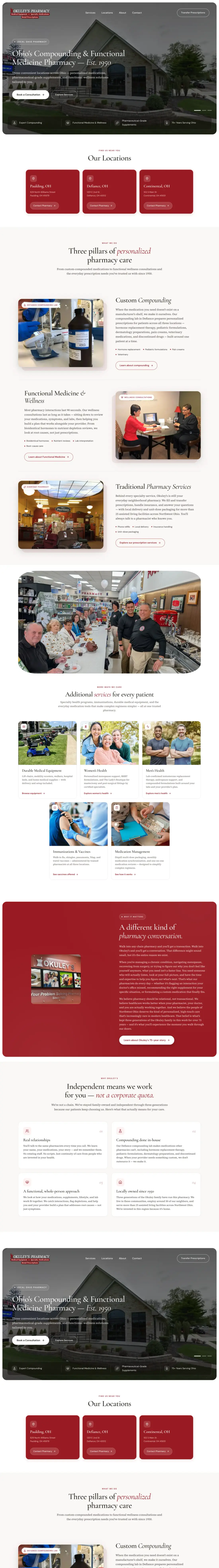 Okuley's Pharmacy website — full desktop page